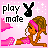 Pixel art contact sheet showing two animated frames of a cartoon woman in pink swimwear with 'play mate' text and bunny logo on pink background.