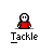 Pixelated character icons in red and blue clothing with white faces, each labeled "Tackle" below, arranged in a on gray background