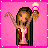 A 4x4 contact sheet of a pixel art animated icon featuring a cartoon woman holding ice cream cones against a pink background with white dots, repeated across all frames.