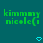 Green text 'kimmmy nicole(' with a colon and parentheses on teal background, two cyan pixel hearts below.