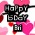 Pixelated graphic with text overlays on pink and white backgrounds featuring hearts, displaying 'Happy bDay Bri' and 'WUV Joe & George'.