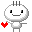 Two pixelated white figures with gray limbs and three gray antennae each stand side-by-side against a gray background, each holding a red heart-shaped pixel graphic.