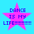 Four identical pink star-shaped icons with blue text "DANCE IS MY LIFE!!!!!!!!" on a light blue background, arranged in a