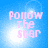 Four identical display pink pixelated text 'FOLLOW THE STAR' on a blue gradient background with white light effects