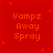 Red background with orange text reading "Vampz Away Spray" in four identical quadrants, each containing small red star-like shapes.