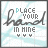 identical square icons with light blue and white background, displaying text 'PLACE YOUR HAND IN MINE' in stylized fonts above three small heart symbols