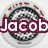 A static buddy icon with four distinct sections: a circular silver and red emblem with 'Jacob' text, a black scooter with 'rules' text, a blue mechanical object with 'scp' text, and a solid gray square.