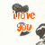 Animated icon with dark gray heart shapes and text changing from 'i love you' to 'choose me' in orange and purple pixelated fonts.