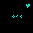 Pixelated cyan heart, four instances of 'eric' text, and two dot clusters on black background.