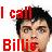 Pixelated image of a person with dark hair and red text reading 'I call Billie' overlaid on a light background.