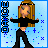 A 4-frame animated contact sheet showing a pixel-art character with long blonde hair, black crop top, and black pants performing dance moves against a light blue background with scattered blue star shapes.
