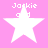 Four identical pixelated white stars on a solid pink background with 'Jackie and' text above each star.