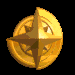 Golden compass rose icon rotates through multiple angles against black background, showing full circular, half, and quarter views with visible star-shaped center and concentric rings.