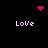 Pixelated pink heart and dot clusters animate above four 'Love' text instances on a black background.