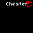 Pixelated text 'Chester' with a red heart replacing the letter 'e', displayed twice on black background.