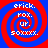 Four identical red and blue spiral patterns with white text reading 'erick.', 'fox.', 'ur.', and 'soxxxx.' arranged in a