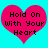 Two identical pink heart shapes on cyan background with black text reading "Hold On With Your Heart" inside each heart.