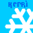Blue background with four white snowflakes and blue text reading 'KERRI' above each snowflake.