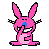 Pixelated pink bunny with blue nose and black whiskers covers its face with one paw, surrounded by repeated 'You smell like butt' text in pink.