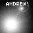 Four grayscale display a bright light source moving across the frame with 'ANDREW!' text at top left in each