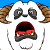 Pixelated cartoon character with brown curved horns, gray eyes, and a white face showing multiple expressions including open mouth with red tongue and yellow teeth.