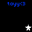 Blue text 'tayy<3' appears in four corners above two white stars and one gray star on a black background.