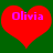 Two red heart shapes with pink text reading "Olivia" on a green background, displayed side-by-side.