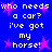 Blue background with white pixelated text repeating 'who needs a car? i've got my horse!' and pink star shapes scattered throughout.