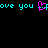Pixelated cyan text 'ove you' and 'ove you ...' on black background with a pink heart symbol replacing the 'o' in 'love' in the center.