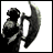 Animated sequence of a dark silhouette figure holding and swinging an axe, with visible text 'Harry Potter' at bottom left.