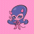 Pixel art buddy icon split into two sections: a pink background with a blue-haired cartoon character on the left and green text on a dark green background on the right.