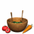 Animated sequence showing a brown woven bowl with wooden utensils, green leafy contents, and surrounding red tomatoes and orange carrots.
