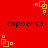Red background with orange square-based patterns and black text reading "copper<3" in four positions.