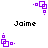 Purple pixelated square icon with small dots and lines, displaying four distinct static poses in a with black text reading "Jaime" below each pose