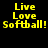 Four display yellow pixelated text 'Live Love Softball!' on black, gray, white, and dark gray backgrounds
