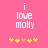 Pink background with white text 'i love molly' and five yellow/orange pixelated stars below, where the third star changes color between frames.