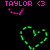 Pixelated text 'TAYLOR <3' appears above a heart symbol in two color variations on a black background.