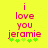 Yellow background with pink text reading 'i love you jeramie' and green plus signs below, showing animation changes in the plus sign positions.