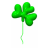 Green four-leaf clover with curved stem on white background, rendered in 3D style with subtle shading and rounded leaf edges.