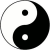 Static pixelated yin-yang symbol with black and white halves, small central dots of opposite color in each section.