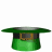 Green leprechaun hat with black band and gold buckle, holding a three-leaf clover that grows from the brim