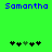 Green background with blue text 'Samantha' at top and two of black and green pixelated symbols below