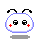 Pixelated white rounded head with black antennae, red plus signs on cheeks, and gray shadow; six variations show eye expressions including open eyes, closed eyes, and a blushing face.