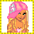 Pixel art buddy icon featuring a cartoon woman with pink hair and a baseball cap on the left, next to yellow starry background with "Gangster Cutie" text on the right.