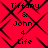 Red background with black diamond-shaped pattern and repeated text "Tiffany & John 4 Life" in pixelated font