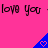 Pink background with repeated black text 'love you' and blue triangular shapes containing pixelated hearts.