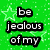 Green star-patterned background with black text reading 'be jealous of my' and three dots, a duck image labeled 'DUCKY!!!', and two sets of eyes.