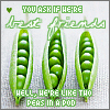 Animated sequence of green pea pods with text overlays, showing changing positions of peas within pods across frames.