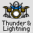 Pixel art of a character playing drums with yellow cymbals and white drum heads, labeled 'Thunder & Lightning' below.