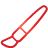 Red and white pixelated brush icon with rounded tip and handle, set against solid gray background.